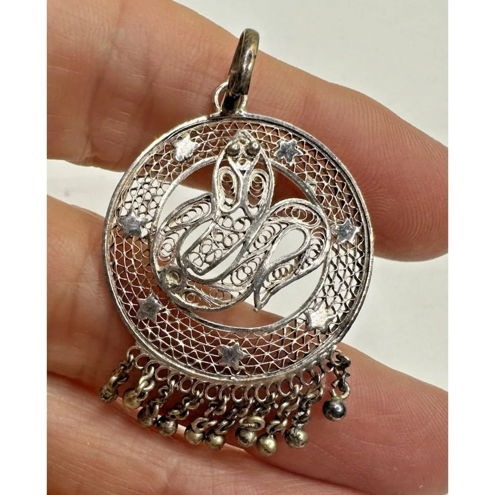 Snake Charm Silver Filigree‎ Dangle Charm Balls Stars Round Open Pendant